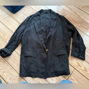 Quince Women's Linen Blazer in black, crafted from 100% European linen size xl